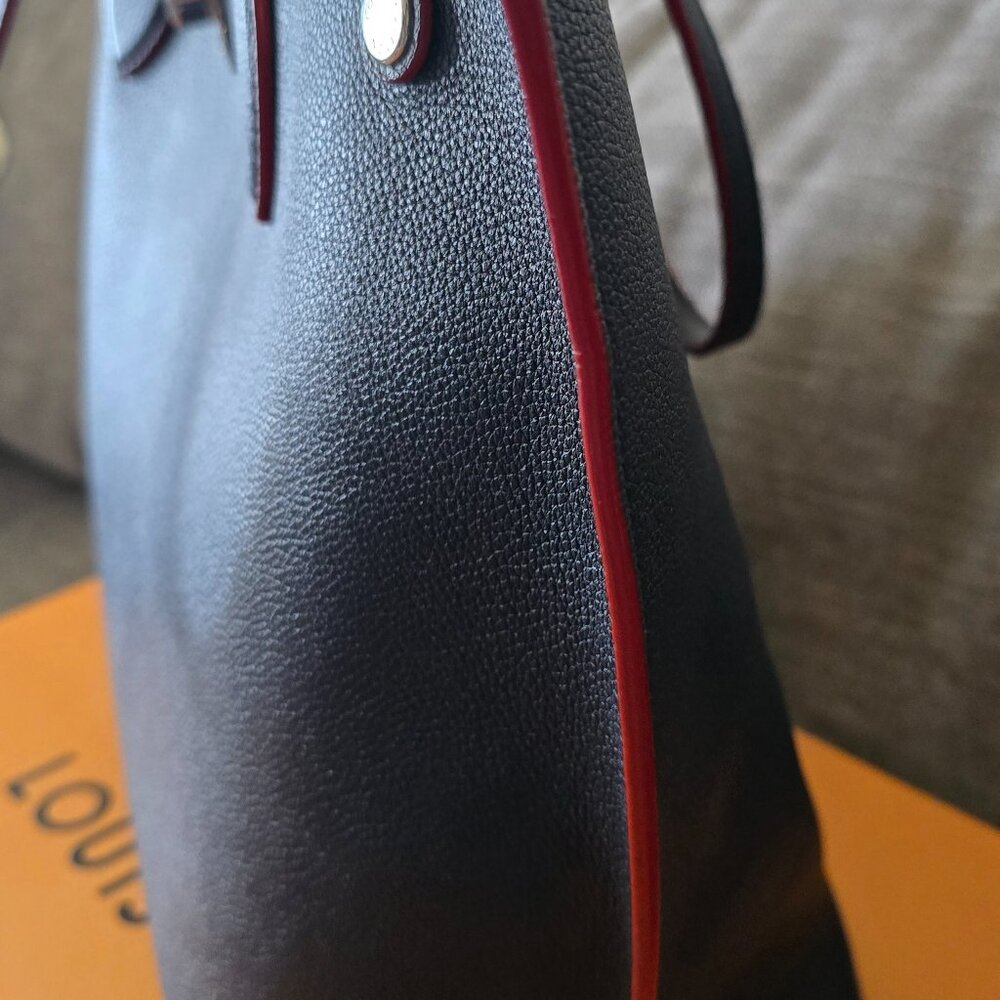 Louis Vuitton Navy Blue Leather Tote with Red Piping & Silver Hardware - Picture 2 of 16